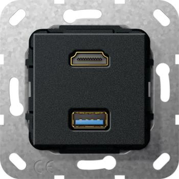 Gira HDMI, USB 3.0 A Gender Changer Einsatz Schwarz matt 567810