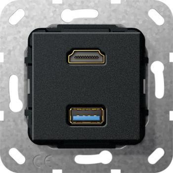 Gira HDMI, USB 3.0 A Kabelpeitsche Einsatz Schwarz matt 567910