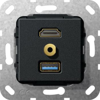 Gira HDMI,USB 3.0 A,M Klinke Gender Ch,K peit Einsatz Schwarz matt 568010