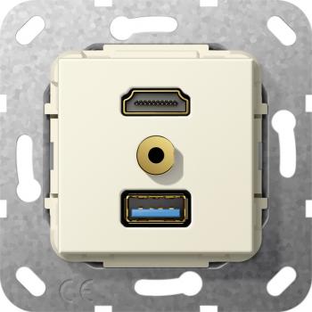 Gira HDMI,USB 3.0 A,M Klinke Kabelpeitsche Einsatz Cremewei§ 568101