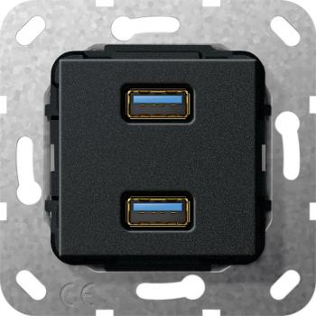 Gira USB 3.0 A 2fach Kabelpeitsche Einsatz Schwarz matt 568510