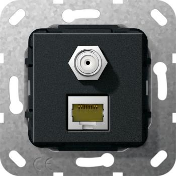 Gira MJ RJ45 Cat 6A 10 GB, SAT F Gender Ch. Einsatz Schwarz matt 569710