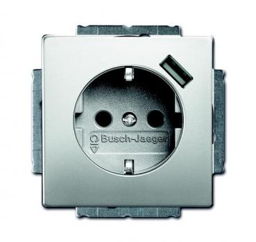 B+J pur edelstahl, Steckdose mit USB-Ladestation edelstahl 20EUCBUSB-866