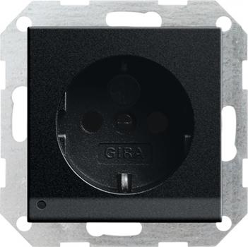 Gira System 55 Steckdose mit LED-Leuchte + KS Schwarz matt 1170005