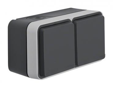 Berker W.1 IP55 Aufputz Steckdose 2fach waagerecht grau 47843515