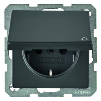 Berker Q.1/Q.3 IP44 Steckdose mit Klappdeckel und KS anthrazit, samt 47516086