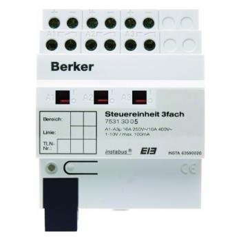 Berker Steuereinheit 3fach 1-10 V 16 A Hand, Status, REG KNX lichtgrau 75313005