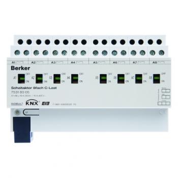 Berker Schaltaktor 8fach 16 A C-Last, Schlie§er, Hand, Status, REG KNX lichtgrau 75318005