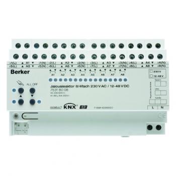 Berker Jalousieaktor 8fach 230 V AC/4fach 12-48 V DC Hand, Status, REG KNX lichtgrau 75318008
