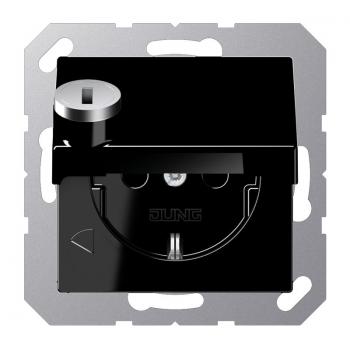 Jung SCHUKO Steckdose, 16 A 250 V ~, Berührungsschutz, Klappdeckel, mit Sicherheitsschloss, Thermoplast, Serie A, schwarz A1520BFKLSLSW
