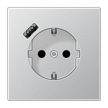 Jung SCHUKO Steckdose 16 A 250 V ~, mit USB-Ladegerät 1 x Typ A, Berührungsschutz, Serie LS, Aluminium (lackiert) AL1520-18A-L