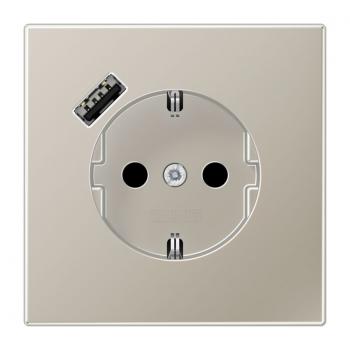 Jung SCHUKO Steckdose 16 A 250 V ~, mit USB-Ladegerät 1 x Typ A, Berührungsschutz, Serie LS, Edelstahl (lackiert) ES1520-18A-L