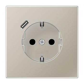 Jung SCHUKO Steckdose 16 A 250 V ~, mit USB-Ladegerät 1 x Typ C, Berührungsschutz, Serie LS, Edelstahl (lackiert) ES1520-18C-L