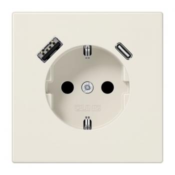Jung SCHUKO Steckdose 16 A 250 V ~, mit USB-Ladegerät 1 x Typ A + 1 x Typ C, Berührungsschutz, Serie LS, weiß LS1520-15CA