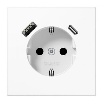 Jung SCHUKO Steckdose 16 A 250 V ~, mit USB-Ladegerät 1 x Typ A + 1 x Typ C, Berührungsschutz, Serie LS, alpinweiß LS1520-15CAWW