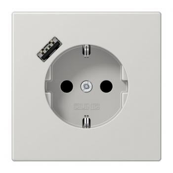 Jung SCHUKO Steckdose 16 A 250 V ~, mit USB-Ladegerät 1 x Typ A, Berührungsschutz, Serie LS, lichtgrau LS1520-18ALG