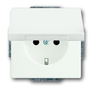 B+J future® linear,Steckdose mit Klappdeckel, studioweiß matt 20EUK-884