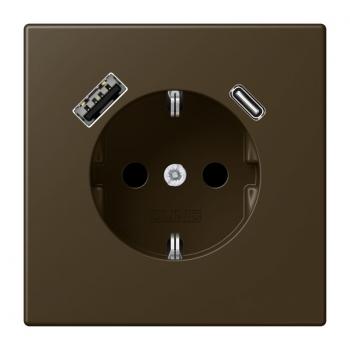Jung SCHUKO Steckdose 16 A 250 V ~, mit USB-Ladegerät 1 x Typ A + 1 x Typ C, Berührungsschutz, Serie LS, Messing antik (lackiert) ME1520-15CAAT-L