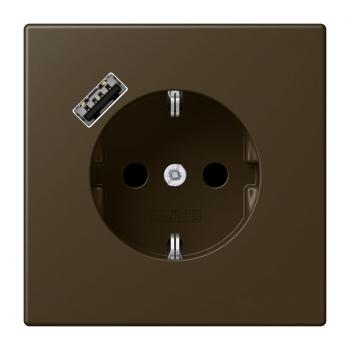 Jung SCHUKO Steckdose 16 A 250 V ~, mit USB-Ladegerät 1 x Typ A, Berührungsschutz, Serie LS, Messing antik (lackiert) ME1520-18AAT-L