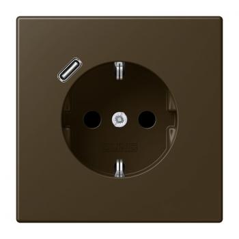 Jung SCHUKO Steckdose 16 A 250 V ~, mit USB-Ladegerät 1 x Typ C, Berührungsschutz, Serie LS, Messing antik (lackiert) ME1520-18CAT-L