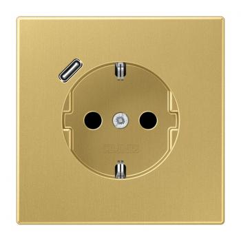 Jung SCHUKO Steckdose 16 A 250 V ~, mit USB-Ladegerät 1 x Typ C, Berührungsschutz, Serie LS, Messing classic (lackiert) ME1520-18CC-L