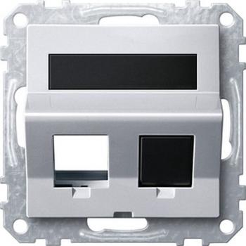 Merten Schr_gauslass 2fach mit Tragring und Schriftfeld fŸr Modular Jack, aluminium, System M MEG4568-0460