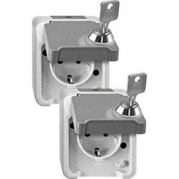 Merten AQUASTAR 2er-Set Steckd. m. KS abschl. m. 2 gleichen Schl. lichtgrau MEG2418-8029