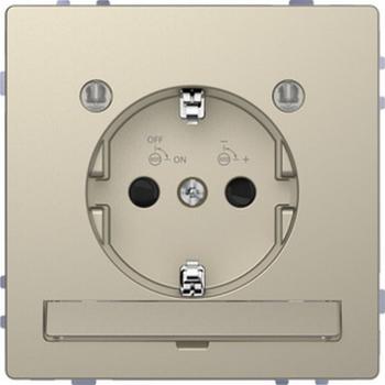 Merten SCHUKO-Steckdose mit Lichtauslass und LED-Beleuchtungs-Modul, BerŸhrungsschutz, Steckklemmen, Sahara, System Design MEG2304-6033