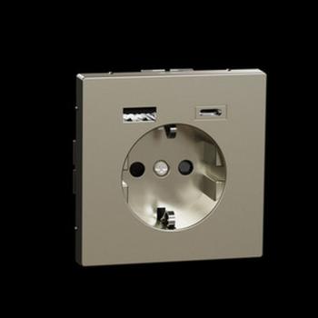 Merten Schuko Steckdose mit USB Ladeger_t, Edelstahl, System Design MEG2367-6036