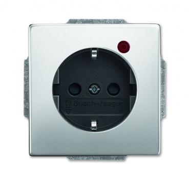B+J pur Edelstahl, Steckdose mit Busch-Protector edelstahl 2310EUGL/VA-866-11