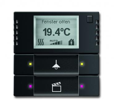 B+J Bedienelement 2/4-fach, mit RTR, schwarz matt, Busch-Installationsbus KNX, FanCoil-Regler 6128/28-885