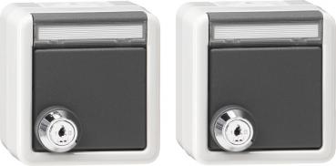 Gira IP44 WG Steckdose 2fach Beschriftbar Schloss Grau 078730