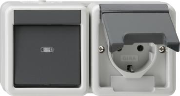 Gira IP44 WG Kombination Wippschalter Steckdose Aufputz Grau 017730