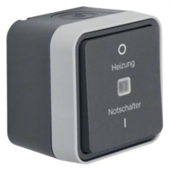 Berker W.1 IP55 Aufputz Heizungs Notschalter 2-polig mit Aufdruck "Heizung grau 35623505