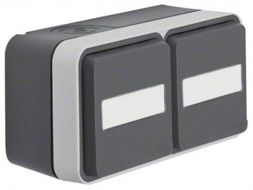 Berker W.1 IP55 Aufputz Steckdose 2fach mit Beschriftung waagerecht grau 47753535