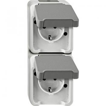 Merten SCHUKO-Doppel-Steckdose, senkrecht angeordnet mit BRS, lichtgrau, AQUASTAR MEG2328-8029