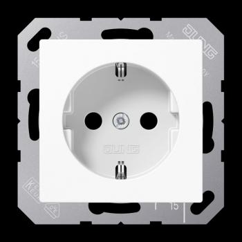 Jung SCHUKO Steckdose, 16 A 250 V ~, integrierter erhöhter Berührungsschutz, SAFETY+, Thermoplast, Serie AS/A, alpinweiß A1520BFKIWW
