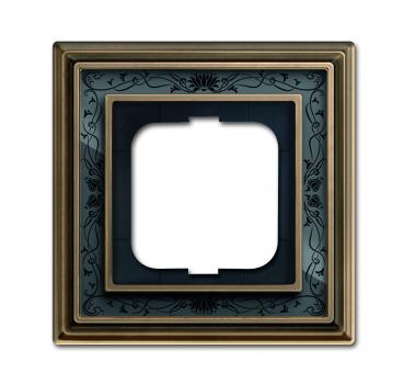 B+J Abdeckrahmen, Messing antik Dekor anthrazit, Busch-dynasty, Rahmen Busch-dynasty 1721-843