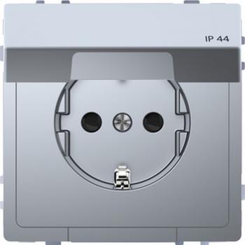 Merten Steckdose mit Klappd., IP44, BRS, Steckklemmen, Edelstahl, System Design MEG2314-6036