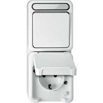 Merten AQUASTAR Kombination Steckdose mit KS Taster polarwei§ MEG3497-8019