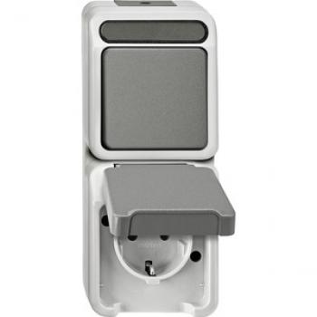 Merten AQUASTAR Kombination Steckdose mit KS Taster lichtgrau MEG3497-8029
