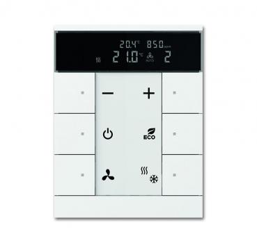 B+J Raumtemperaturregler mit CO2/Feuchte-Sensor und Bedienfunktion 6-fach, studiowei§, Busch-Installationsbus KNX, ClimaECO Sensoren SBC/U6.0.11-84