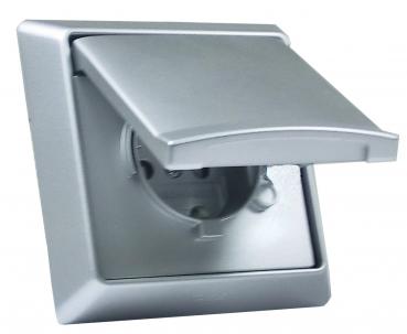 B+J Allwetter IP44 Steckdose + Abdeckrahmen Set Alu 2101-33 / 20EUGK-33-101