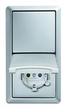 B+J Allwetter IP44 Steckdose + Schalter + Abdeckrahmen Set Alu