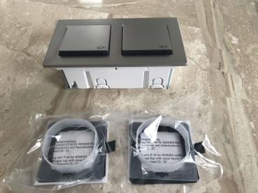 Gira Edelstahl E2 Doppel Steckdose mit Klappdeckel und Rahmen Flache Version IP44 Komplettset