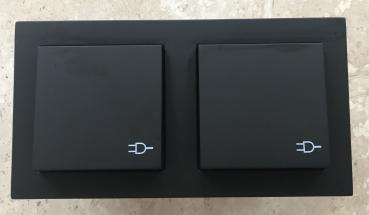 Gira E2 Schwarz Matt Doppel Steckdose mit Klappdeckel und Rahmen IP44 Komplettset
