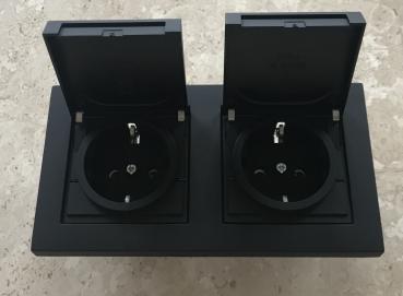 Gira E2 Schwarz Matt Doppel Steckdose mit Klappdeckel und Rahmen IP44 Komplettset