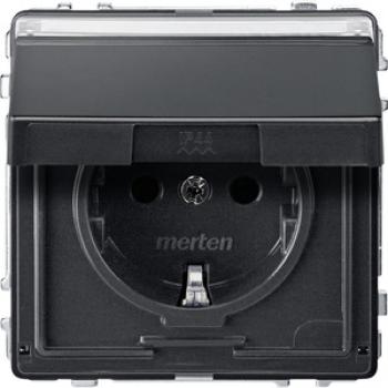 Merten SCHUKO-Steckdose mit Klappdeckel und Schriftfeld, Berührungsschutz, Steckklemmen, anthrazit, AQUADESIGN MEG2312-7214