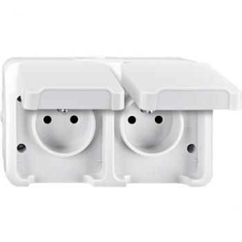Merten Doppelsteckdose mit Schutzkontaktstift und Berührungsschutz, polarweiß, AQUASTAR MEG2520-8019