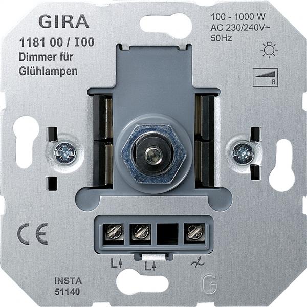 Gira Dimmer mit DruckWechselschalter fŸr GlŸhlampen 100-1000W 118100